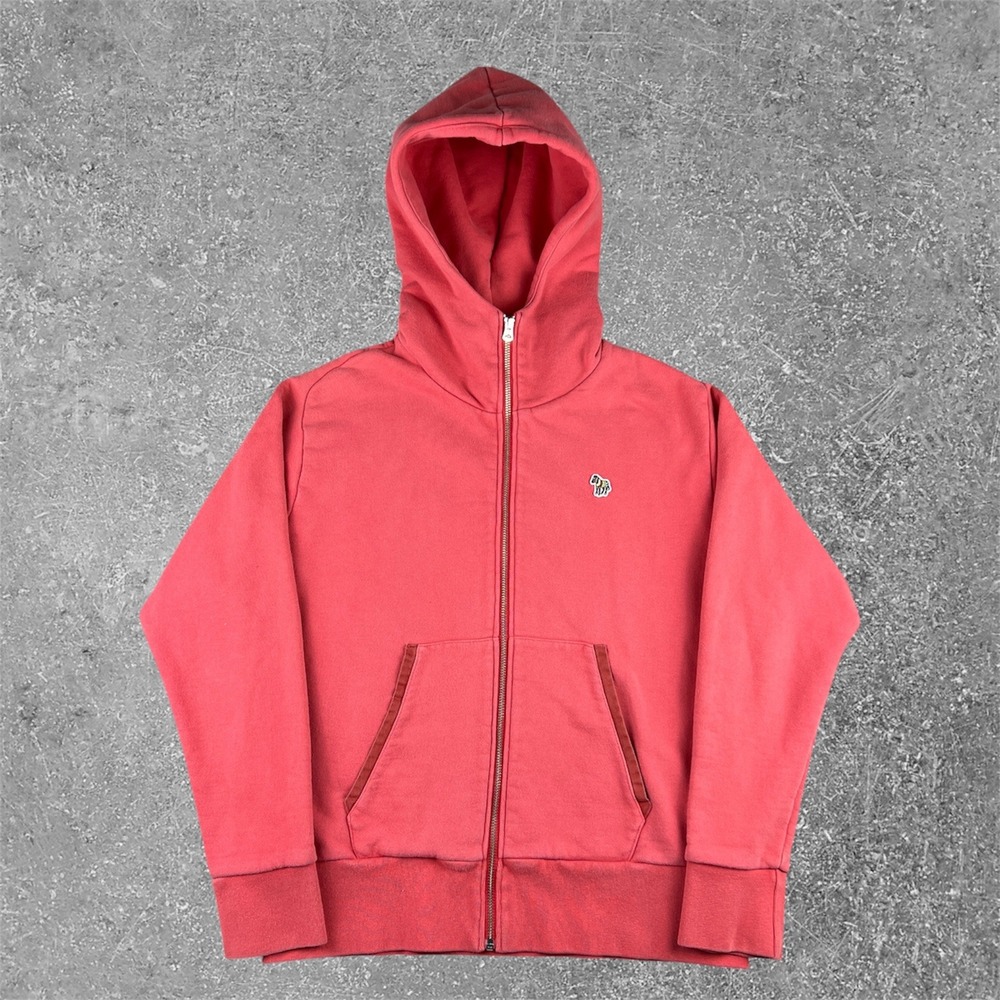 Paul Smith Jeans Coral Pink Zebra Logo Full Zip Hoodie Sweatshirt Womens Large